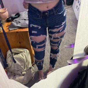 American Eagle mega ripped high waisted skinny jeans